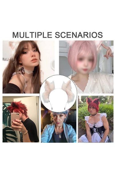 Noonedibs Urechi de lup și vulpe lucrate manual, accesorii drăguțe pentru cap...