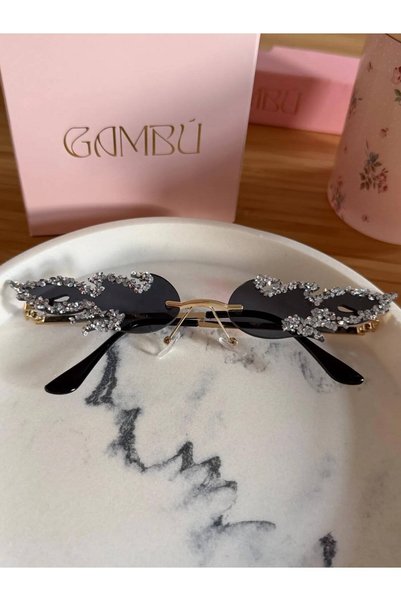 GAMBU Flame Design Zircon Stone Frameless Sunglasses