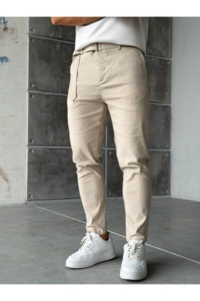 FO4RBS Regular Fit Belt Detail Jogger Pants W Beige