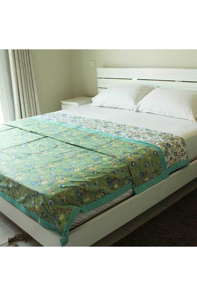Ecotattva Green Bird Print Floral Double Dohar