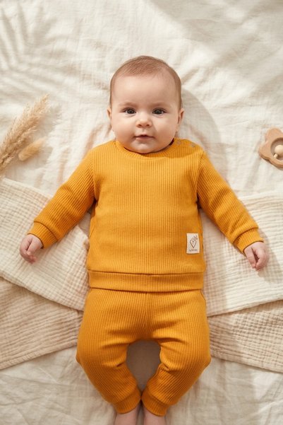 ANP MODA TASARIM Baby and Child Orange Cotton Ribbed Set - Soft Textured Two-...