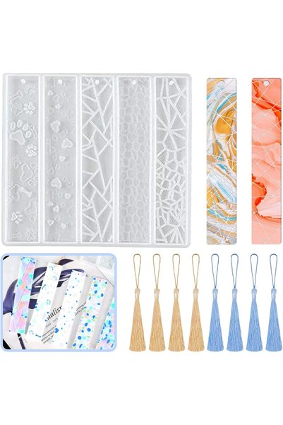 Generic Bookmark Resin Mold Silicone, Tassel Rectangle Leaves Texture Flower ...