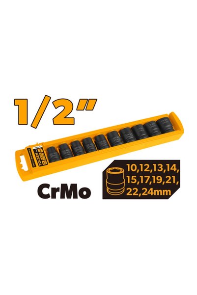 TOLSEN 10-Piece 1/2 Inch Drive Impact Socket Set Cr-Mo Chrome Molybdenum, Met...