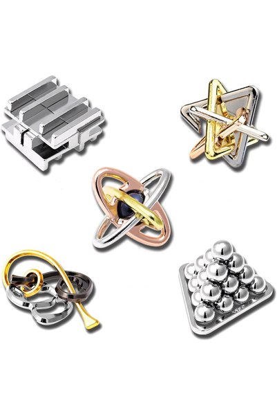 Generic 3D Metal Brain Teasers Puzzle Set - Challenging Interlocking Disentan...