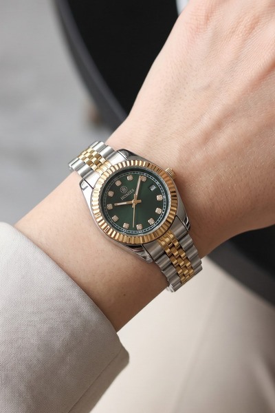 Homies Green Dial Steel Strap Gold - Silver Color Women's Wristwatch (with Br...