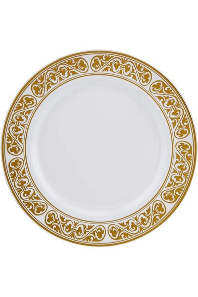 Generic Premium White/Gold Leaves Print Plastic Plates 9 Inch, 10 Pieces