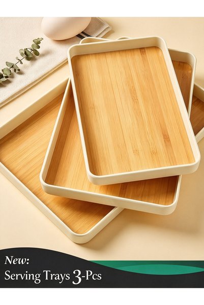 Generic Brand 3Pcs Plastic Tray Set, Stackable Serving Tray with Raised Edges...