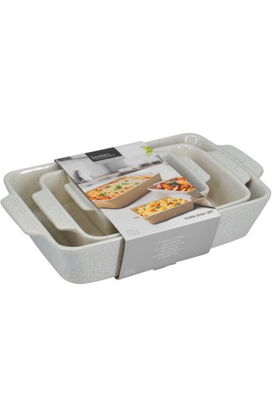 Excellent Houseware Σετ 3 κεραμικών δίσκων, κρεμ, 20x13x5, 30x18x6, 37x22x7 εκ.