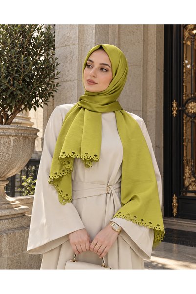 tarzınısec Choose Your Style Lace Embroidery Cutwork Curl Motif Shawl Olive G...