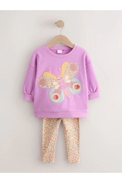 Next Baby Pamuklu Mor Kelebek Desenli Sweatshirt Alt Üst Takım