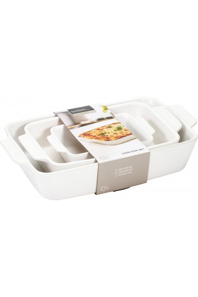Excellent Houseware Σετ 3 κεραμικών ταψιών ψησίματος, λευκά, 20x13x5, 30x18x6...