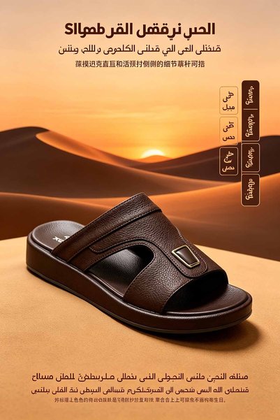 SoftSole KSA صنادل رجالية فاخرة من الجلد العربي بتصميم شريطين وتفاصيل معدنية،...