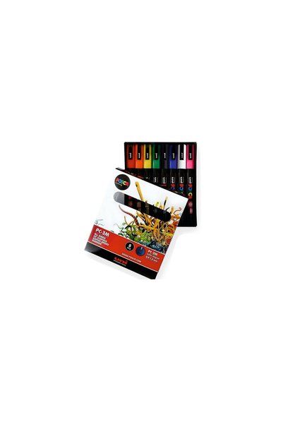 Uni Posca PC-3M Su Bazlı Boyama Markörü Seti Ana Renkler 0.9-1.3 mm 8 Renk Özellikli