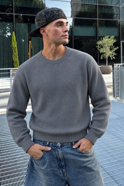 DAMGA JEANS سترة رجالية كاجوال بأكمام طويلة من أنثراسايت
