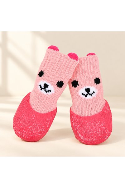 Olchi Köpek Çorabı Pembe Su Geçirmez Tabanlı Pati Koruyucu 4'lü Set