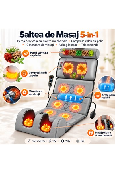 Zâna Casei Saltea de masaj 5-în-1 cu pernă pentru gât, compresă caldă cu peli...