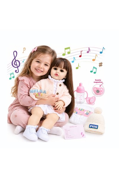 Helga Toys Papusa Reborn interactiva Moly cu accesorii - Satena - 55 cm