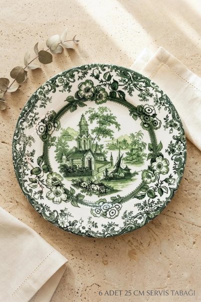 porselenden Old Town Green 6 kişilik 25 cm Özel Tasarım Premium Porselen Serv...