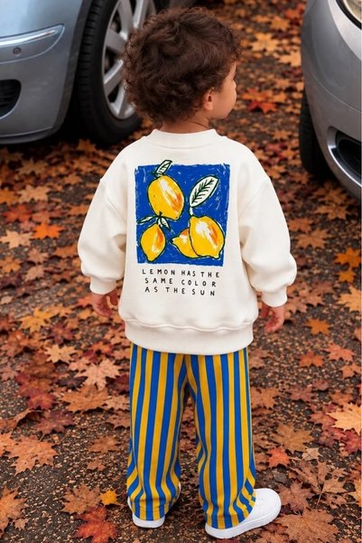 Kidmark Çocuk Modası طقم علوي وسفلي مخطط بطبعة ليمون للجنسين