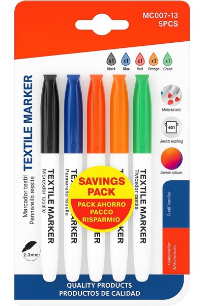 Generic Textile Marker Set, 5 Piece Mixed Colors, 14 cm, 2-3 mm Tip for Fabri...