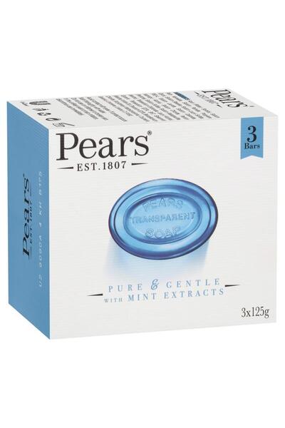 Pears Set de 3 săpunuri albastre transparente cu extract de mentă 375g