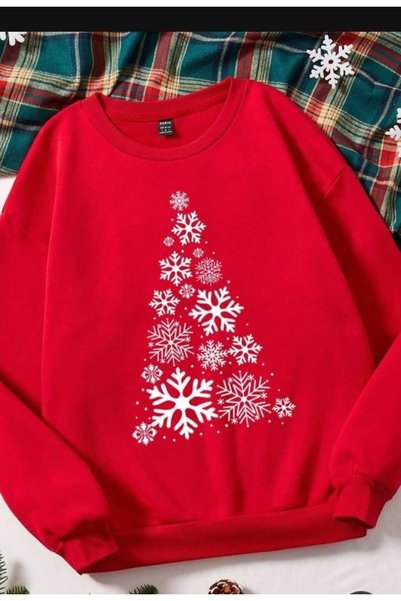 Vordevia New Year's Printed Cotton 3 Thread Threaded Crew Neck Oversize Sweat...