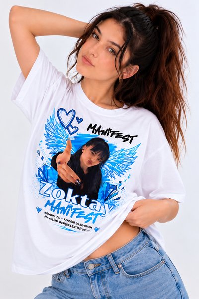OWNME KIDS Μπλουζάκι Unisex με στάμπα Zoktay Manifest σε λευκό χρώμα, oversiz...