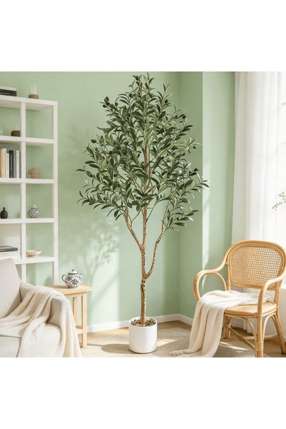 BESTONE Premium 180cm Faux Olive Tree in White Planter, Adjustable Branches, ...