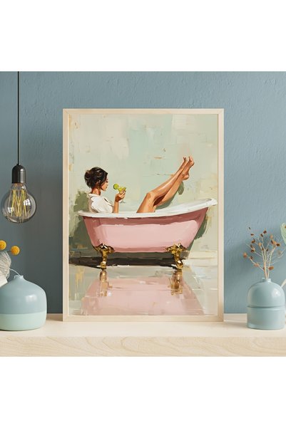 Generic Brand 1pc Pink Clawfoot Bathtub Canvas Wall Art Print, Vintage Martin...