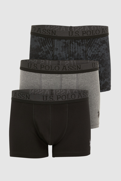 U.S. Polo Assn. Set de boxeri pentru bărbați, negru-gri, cu logo elastic și m...