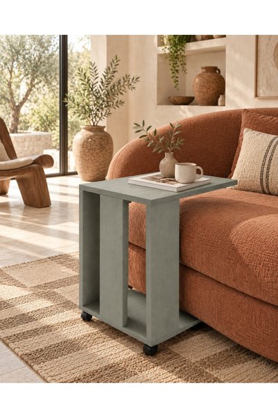 Çatı Home Ahşap Tekerlekli C Sehpa Özel Üretim