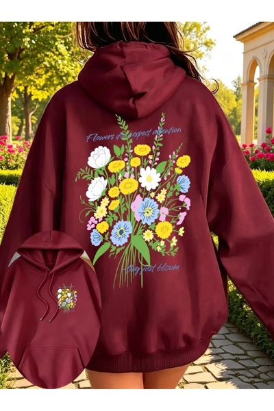 Vordevia Flowers Printed Cotton 3 Thread Threaded Oversize Sweatshirt