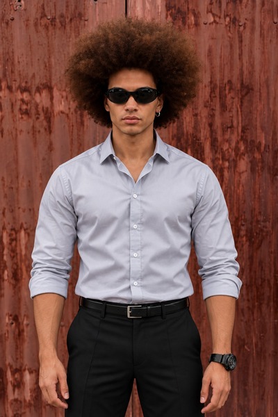DAMGA JEANS Men's Classic Stylish Long Classic Buttoned Gray Shirt