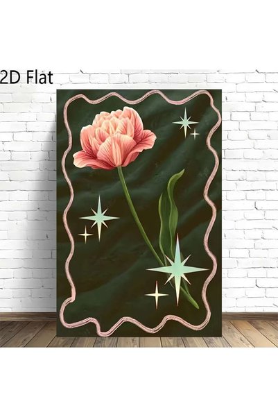 Generic Brand 1pc Pink Tulip Starry Border Canvas Wall Art Print, Bedroom Off...