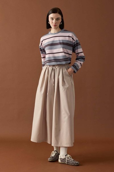 Ceylan Otantik Pantaloni din poplin Stone cu fustă