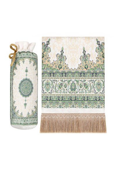 Bursa İpek Green Palace Pattern Velvet Prayer Rug