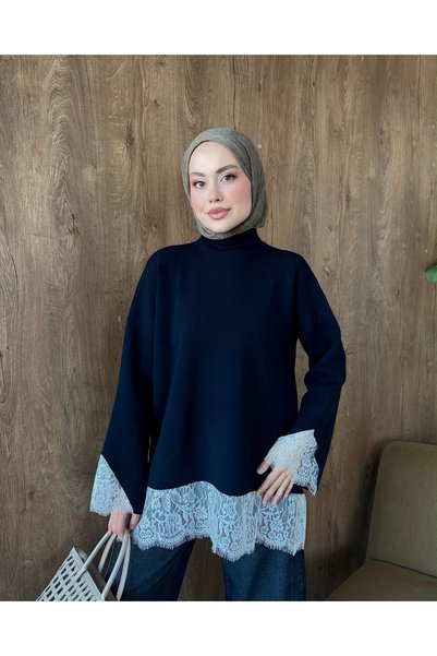 Adalenna Moda Dantelli Üst Kalite İnce Triko Kazak