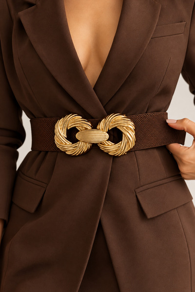 UCCELLO Women's Gold Buckle Wide Elastic Belt – Stylish Dress and Coat Belt w...