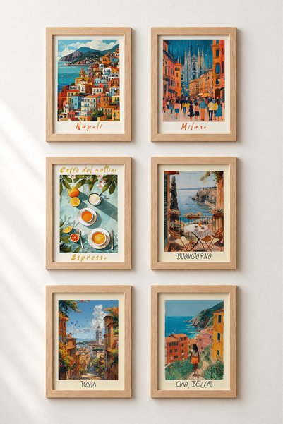 HOMEPACK 6 Piece Naples, Milan and Rome Framed Art Set Italy Posters Wall Dec...