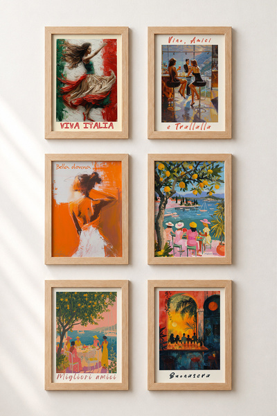 HOMEPACK Set de 6 tablouri înrămate Dolce Vita cu prietenii Postere Italia De...