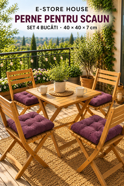 RALEX PUCIOASA Set 4 perne pentru scaun mov, 40 × 40 × 7 cm, pentru interior ...
