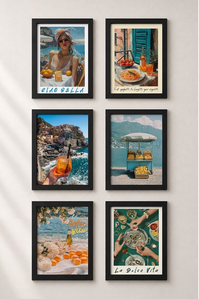 HOMEPACK 6 Piece Lemonade and Oysters Framed Painting Set Italy Posters Wall ...
