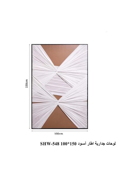 NO BRAND تصميم فني بني بخطوط هندسية بإطار أسود – 150×100 سم | موفن هوم