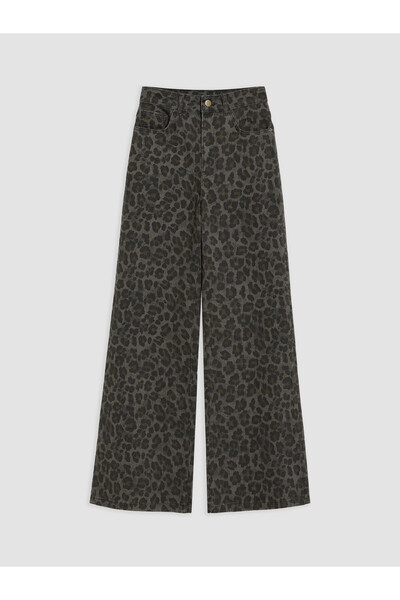 LC Waikiki Alita City Lcw Modest Khaki Denim Leopard Wideleg High-Waisted Wid...