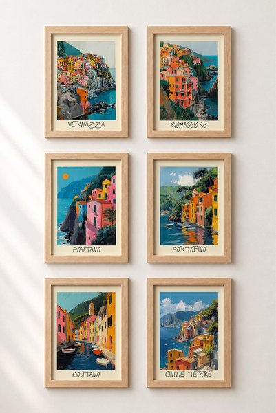 HOMEPACK 6 Piece Cinque Terre and Positano Framed Art Set Italy Posters Wall ...