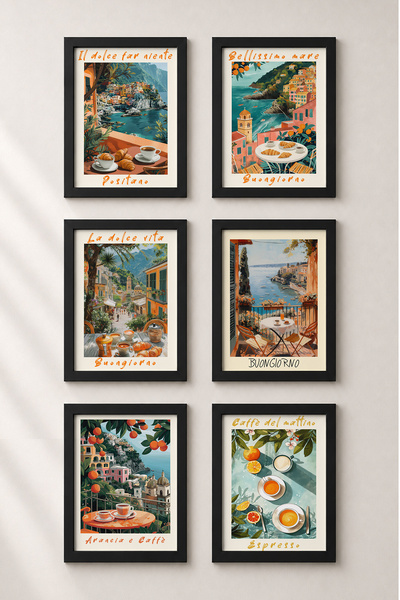 HOMEPACK 6 Piece Buongiorno Italy Framed Painting Set Italy Posters Living Ro...