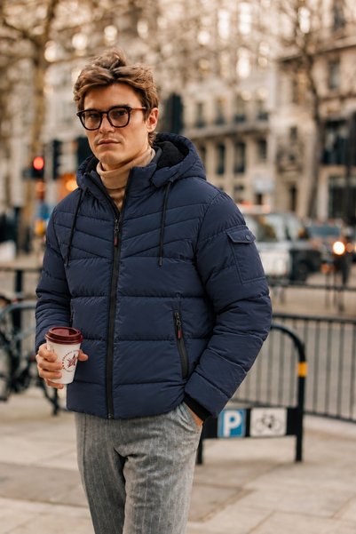 DAMGA JEANS Men's Seasonal Hooded Navy Blue Thick Coat
