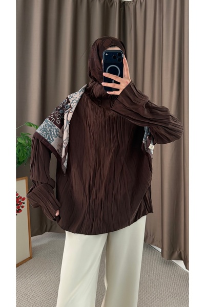 Hepsi Moda Kraş Tensel Blouse - 205 - Bitter Brown