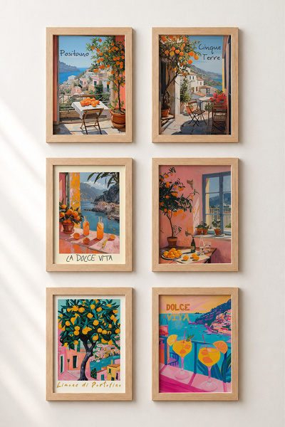 HOMEPACK 6 Piece Orange Trees Terraces Framed Painting Set Italy Posters Wall...