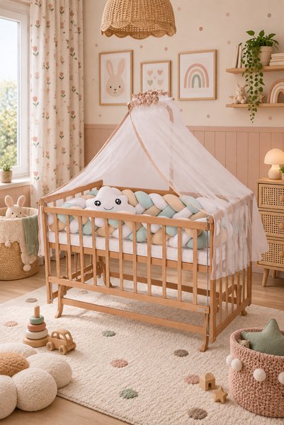 BebeK on For Elyeza Beşik Anne Yanı Mint Kahve Krem Örgü set ile | %100 Kayın...